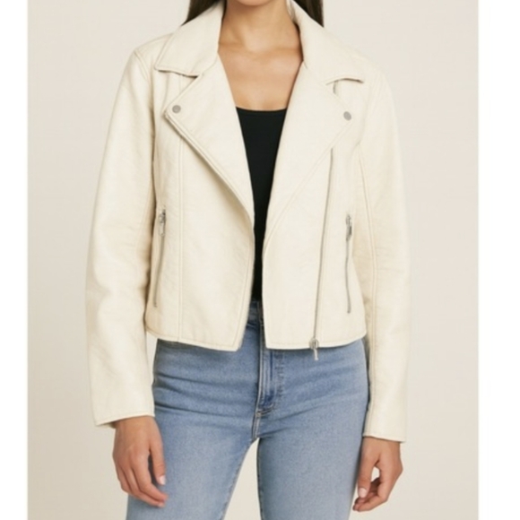 Abercrombie & Fitch Jackets & Blazers - ABERCROMBIE & FITCH Women's L Jacket Cream White Vegan Leather Moto Biker